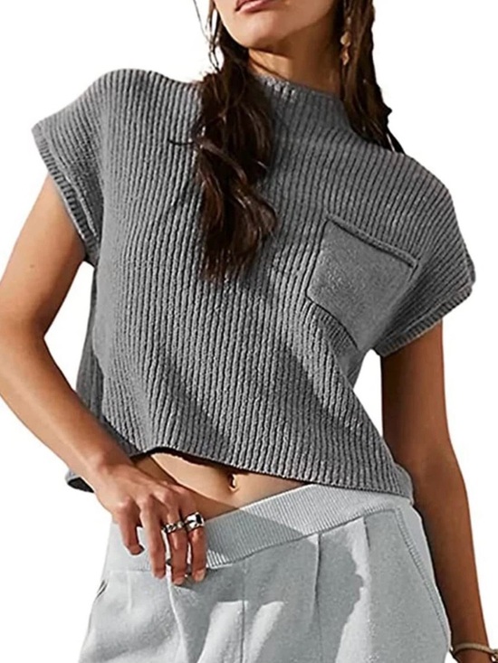 Free People Sweaters - Free People Beach Freya Cropped Sweater Sleeveless, Boxy, Gray, Size Small